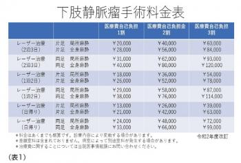 下肢静脈瘤手術料金表